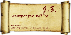 Gremsperger Béni névjegykártya